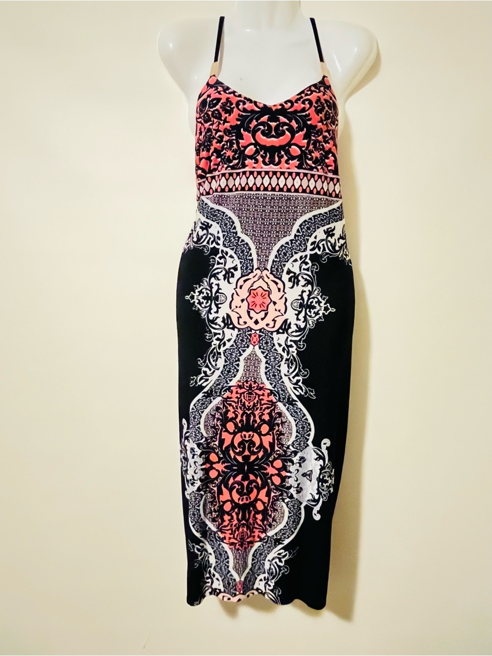 Marc Bouwer Black and Coral Printed Paisley Midi Dress Size M